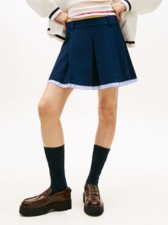 Tonal Logo Appliqué Pleated Mini Skirt — Blue 2