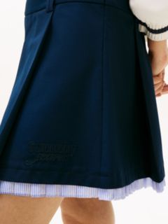 Tonal Logo Appliqué Pleated Mini Skirt — Blue 3
