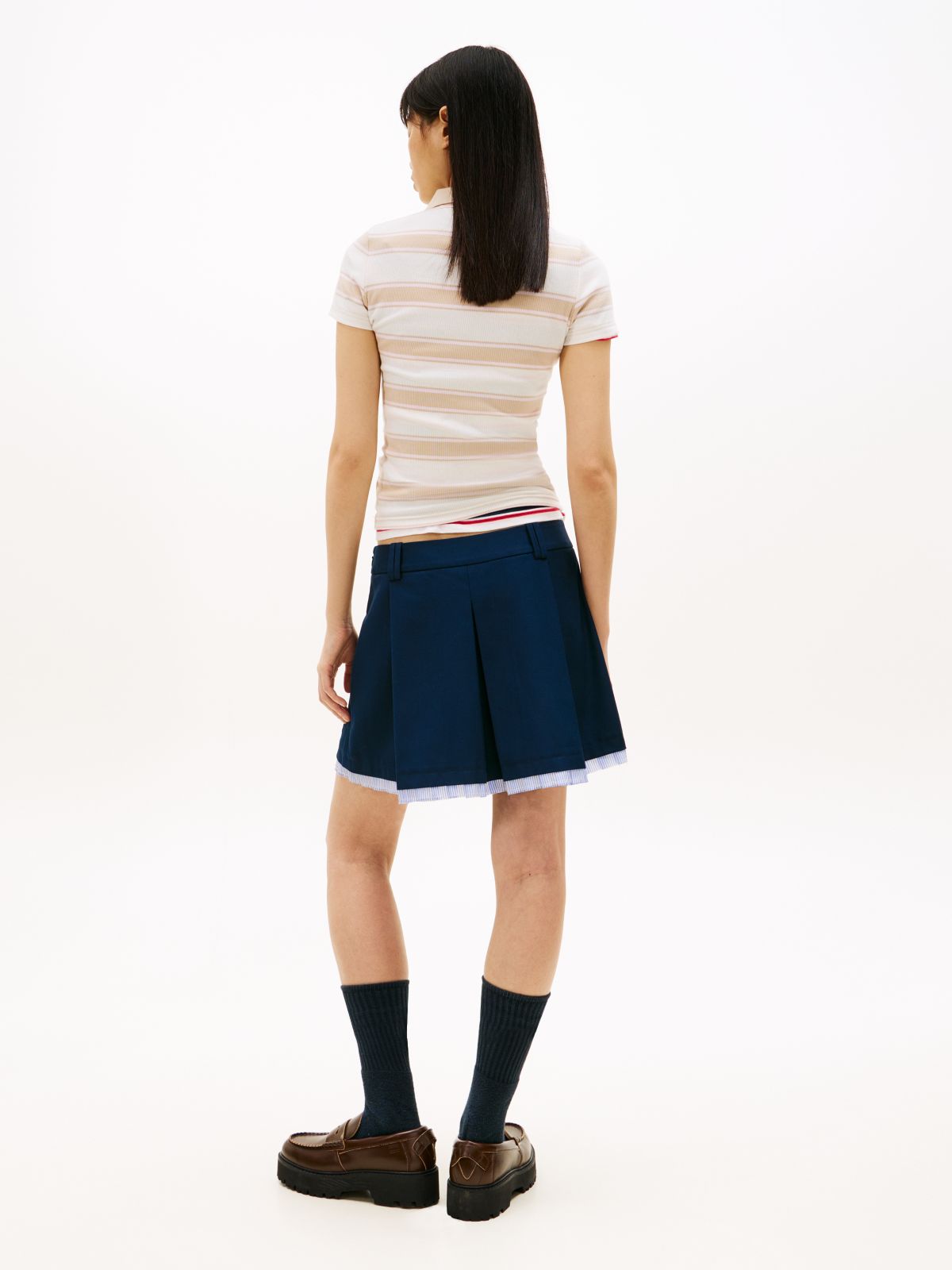 Tonal Logo Appliqué Pleated Mini Skirt — Blue