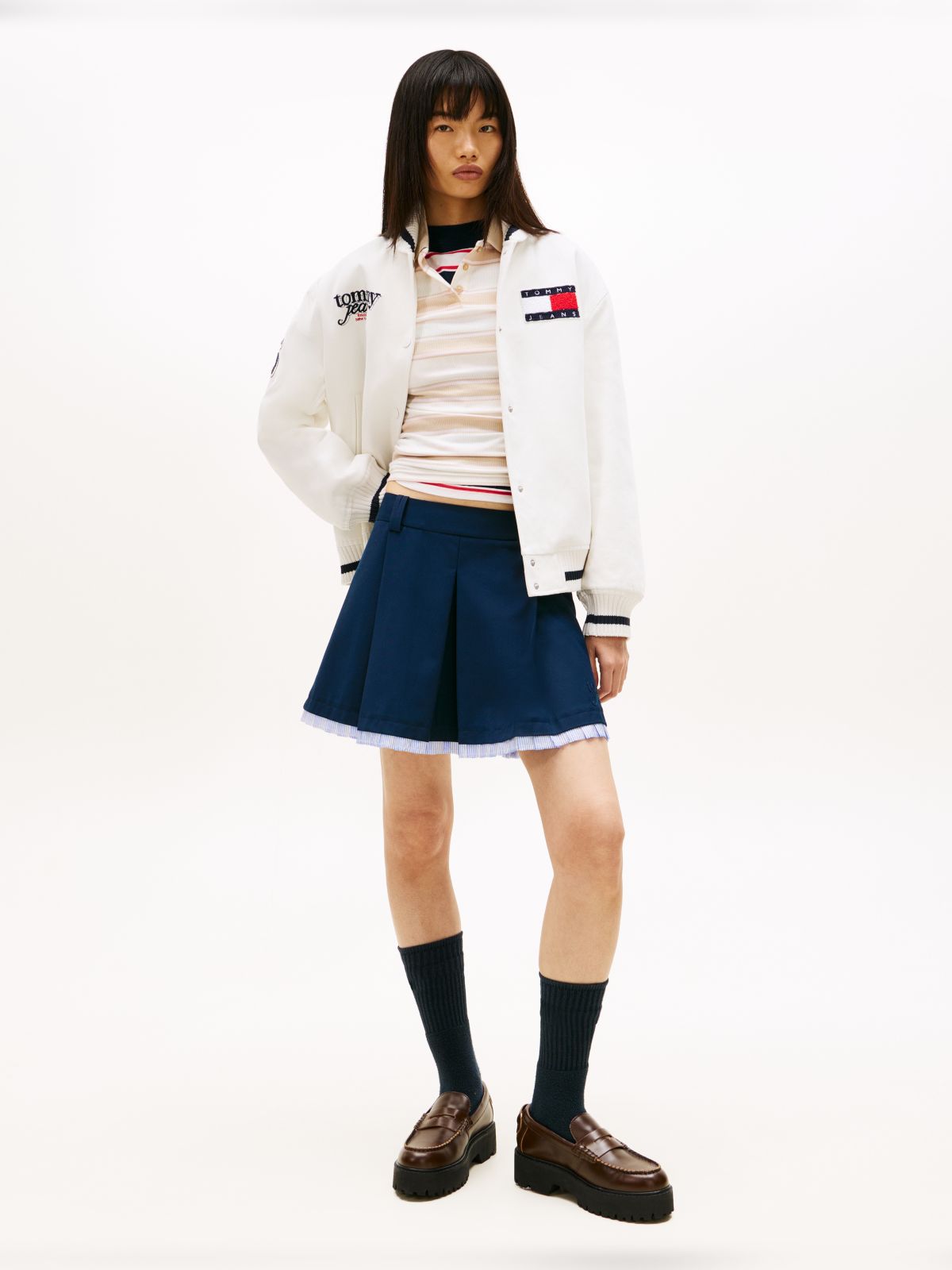 Tonal Logo Appliqué Pleated Mini Skirt — Blue