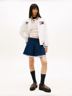 Tonal Logo Appliqué Pleated Mini Skirt — Blue 1