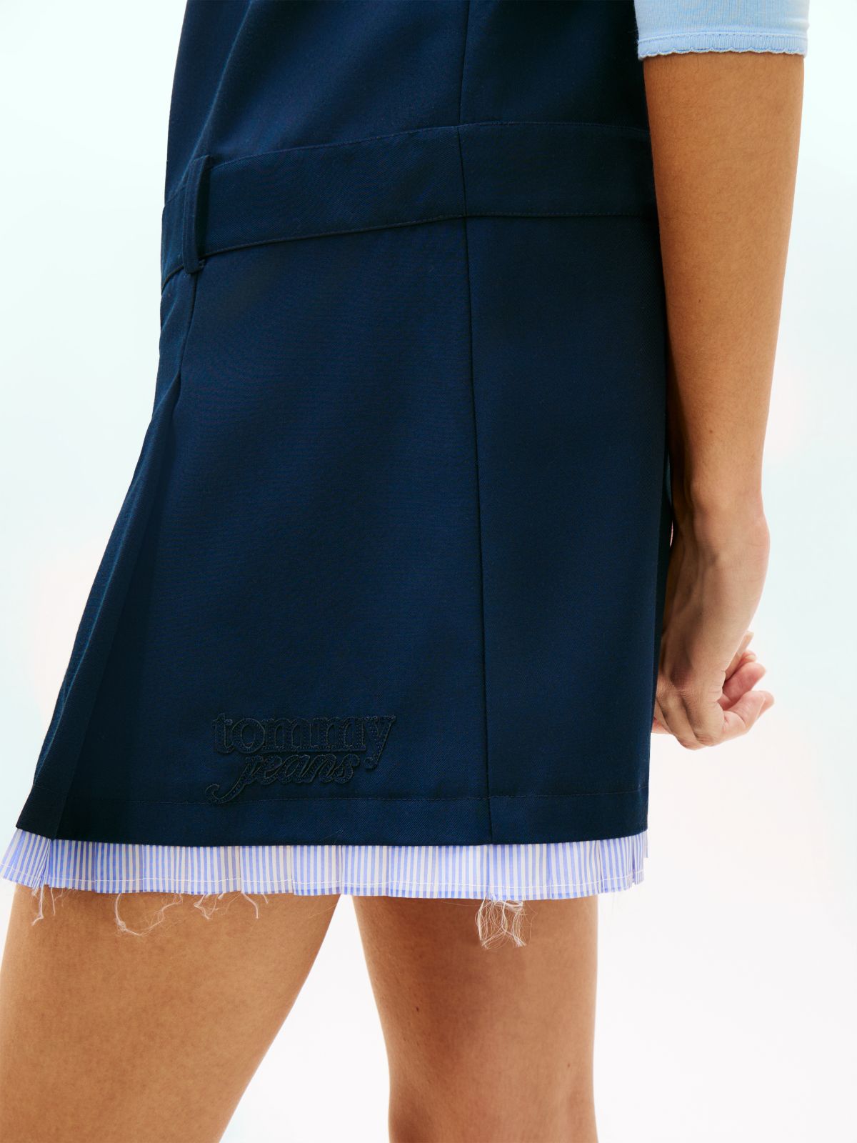 Tonal Logo Appliqué Pleated Mini Dress — Blue