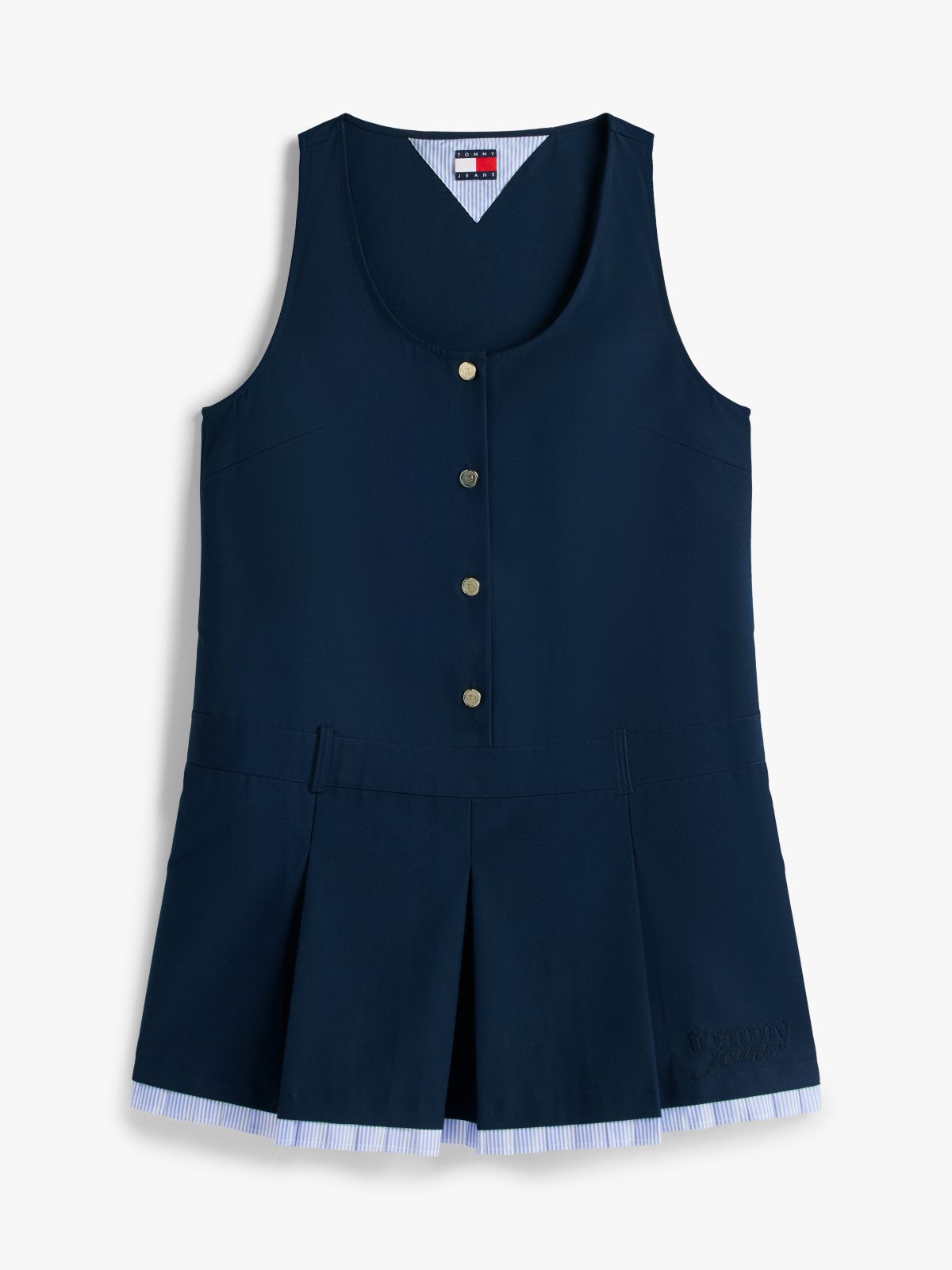 Tonal Logo Appliqué Pleated Mini Dress — Blue