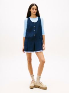 Tonal Logo Appliqué Pleated Mini Dress — Blue 1