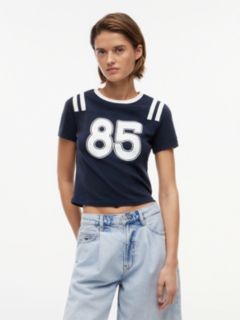 Logo Peached Jersey Slim T-Shirt — Blue 1