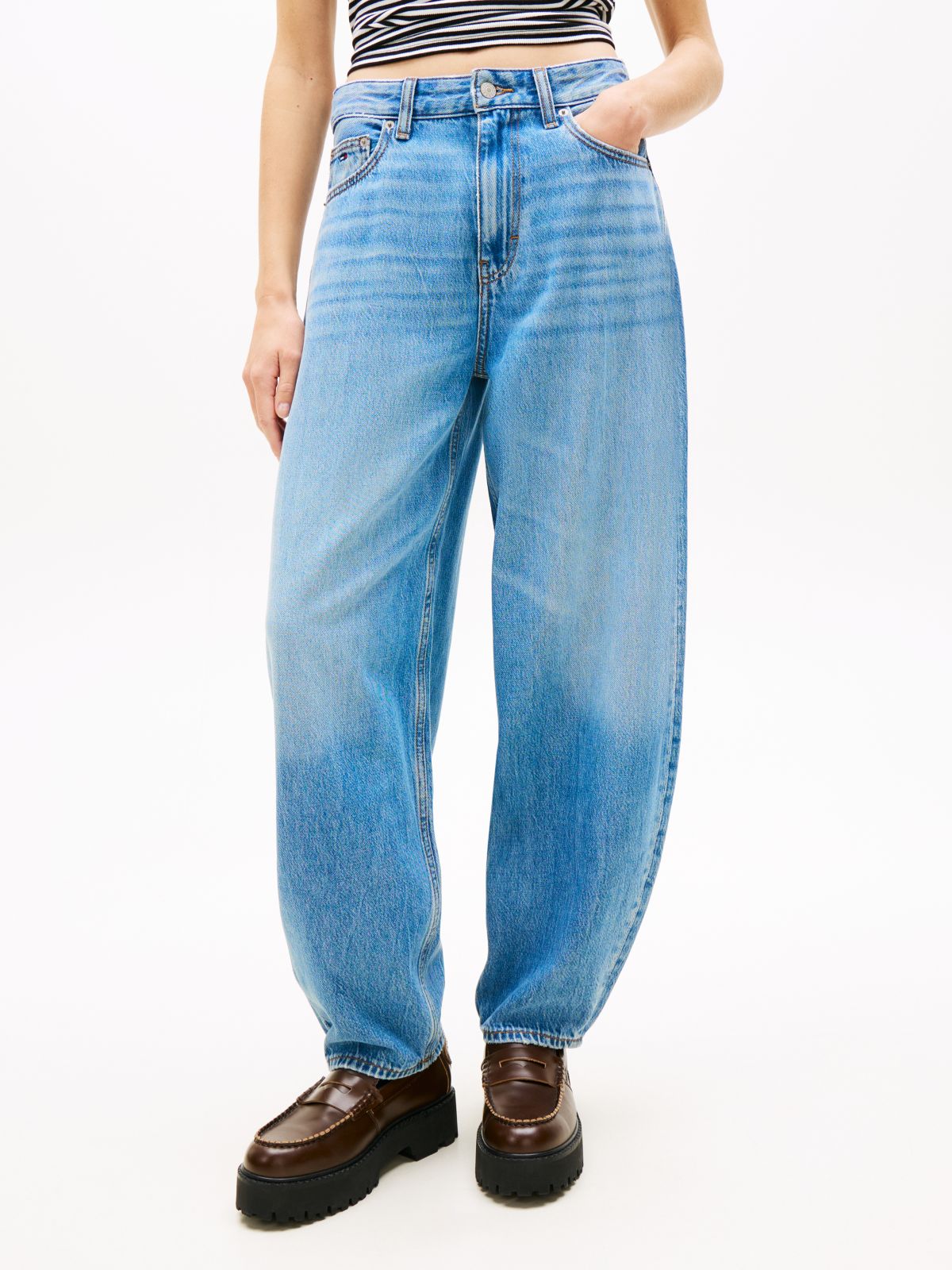 Whiskered Balloon Tapered Leg Jeans — Blue