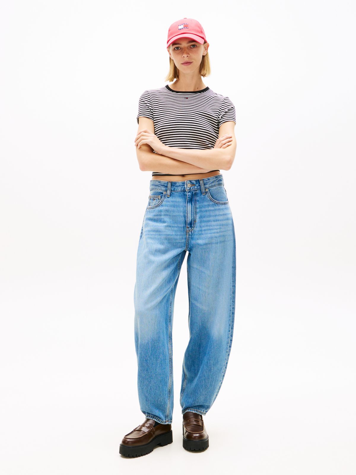 Whiskered Balloon Tapered Leg Jeans — Blue