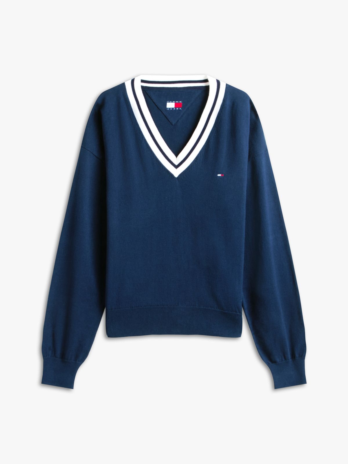 Relaxed Tipped V-Neck Jumper — Blue