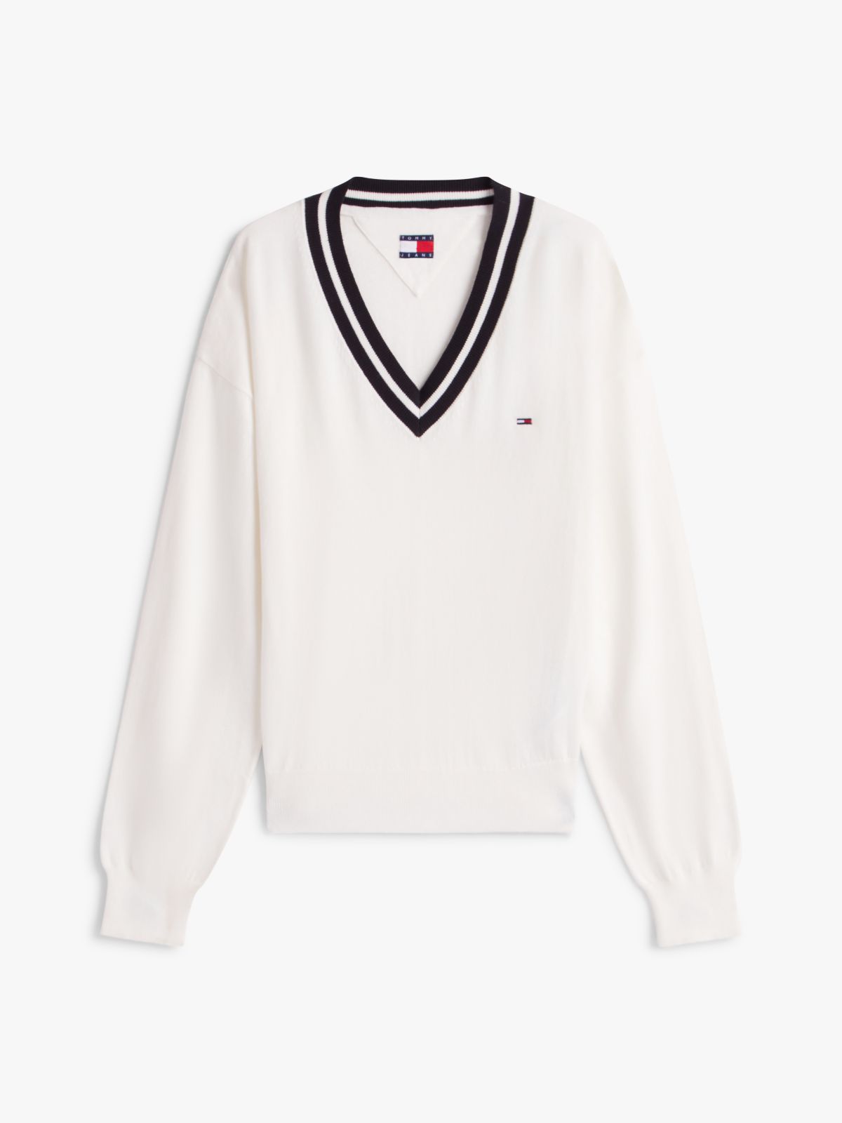 Relaxed Tipped V-Neck Jumper — White