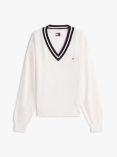 Relaxed Tipped V-Neck Jumper — White 5