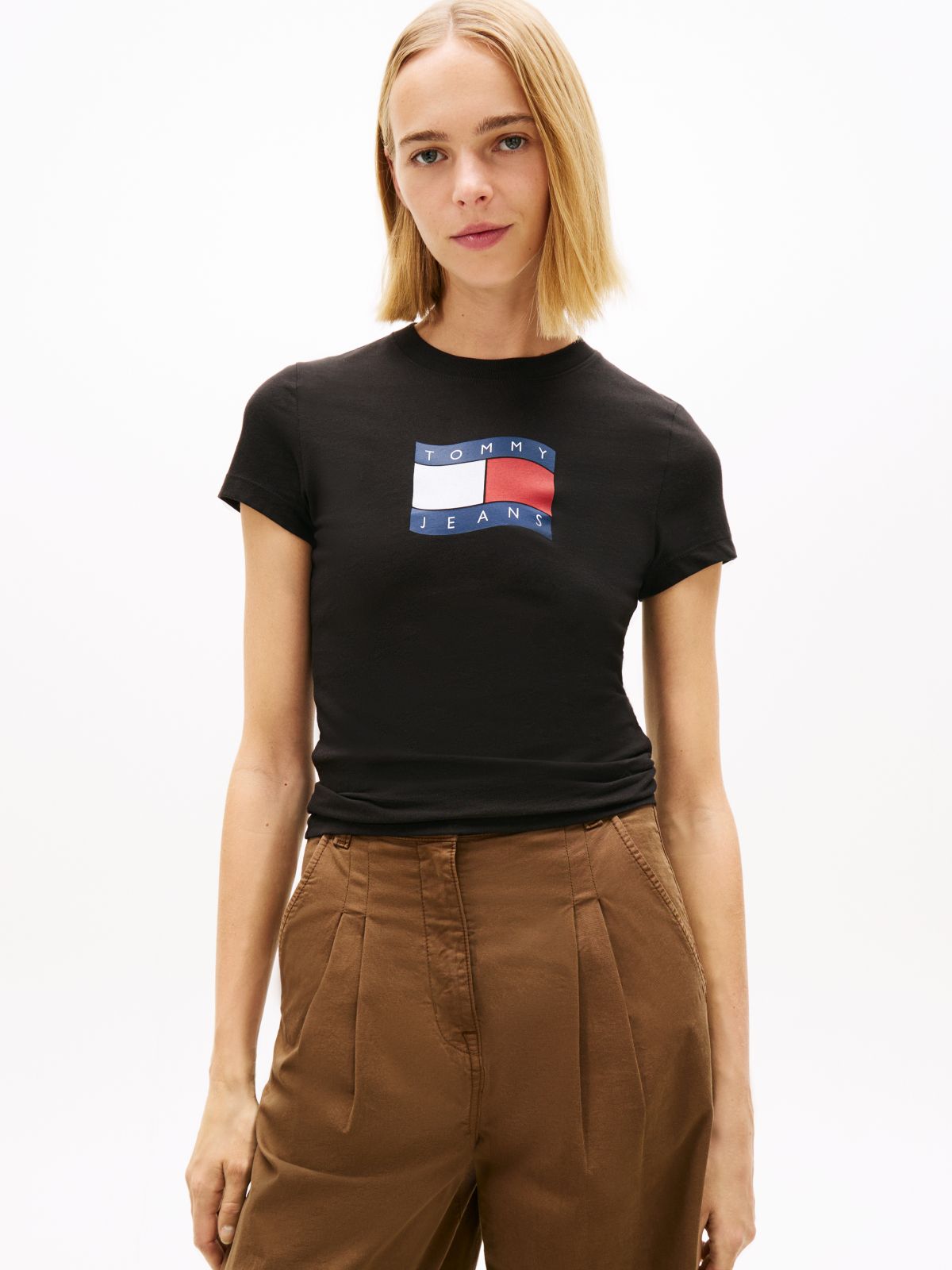 Wavy Flag Jersey Slim T-Shirt — Black