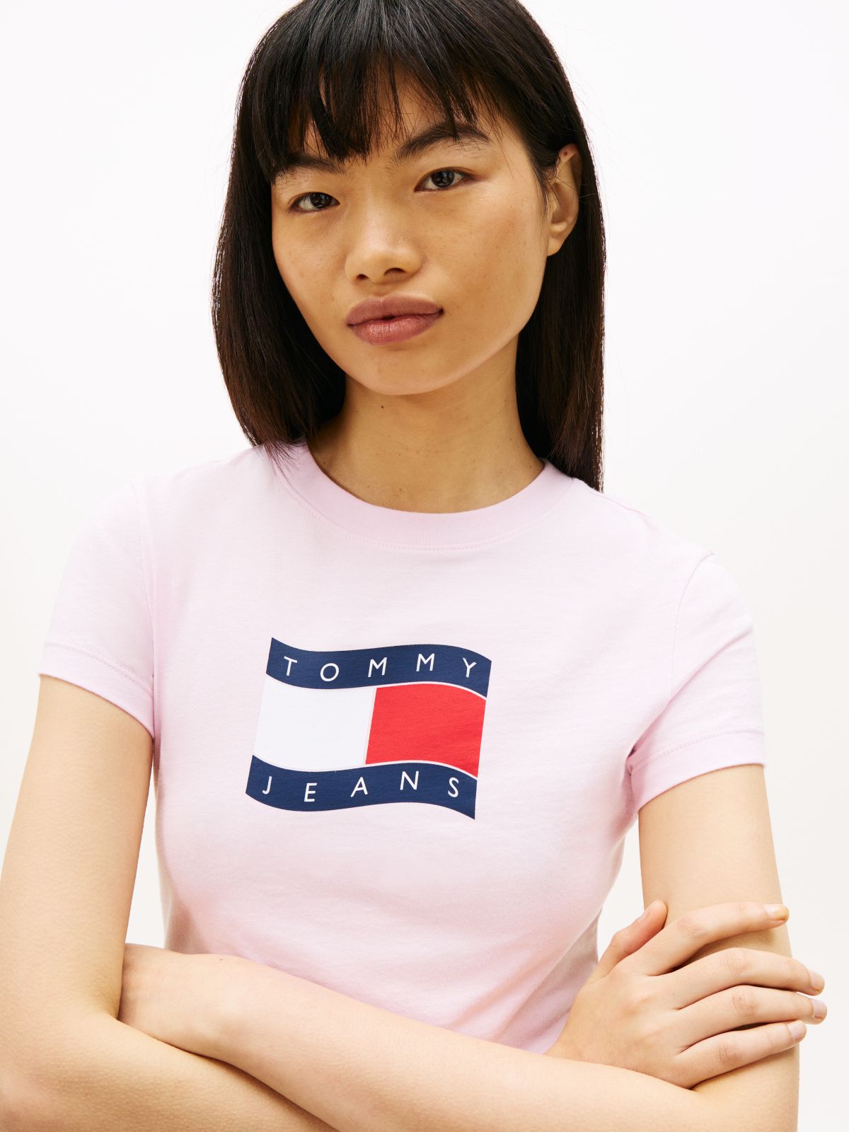 Wavy Flag Jersey Slim T-Shirt — Pink