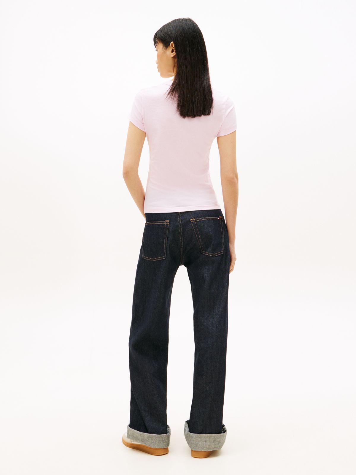 Wavy Flag Jersey Slim T-Shirt — Pink