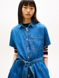 Chambray Belted Mini Shirt Dress — Blue 2