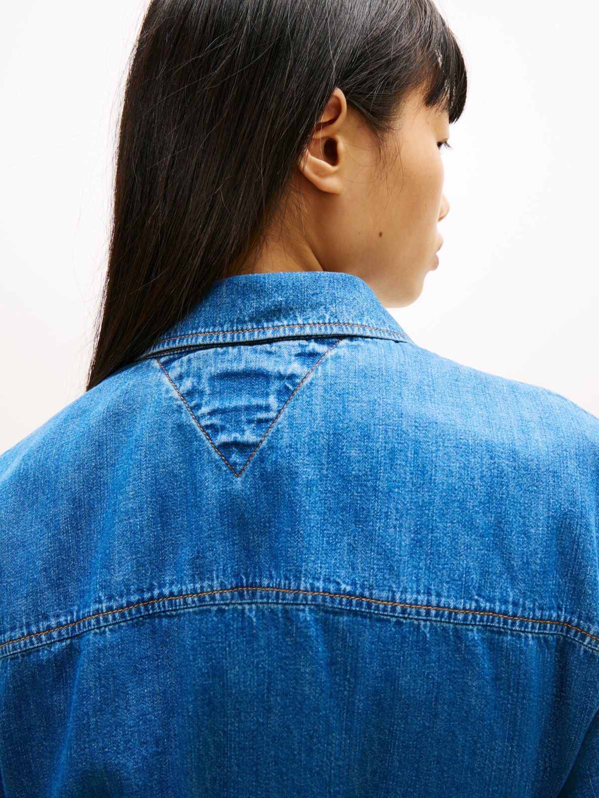 Chambray Belted Mini Shirt Dress — Blue