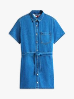 Chambray Belted Mini Shirt Dress — Blue 5