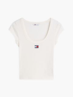 Tommy Badge Scoop Neck Slim T-Shirt — White 5