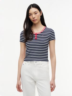 multi slim henley t-shirt for women tommy jeans