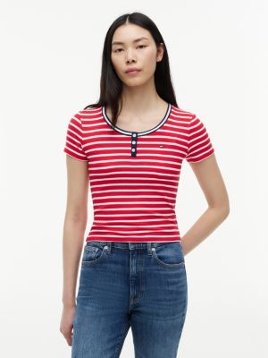 multi slim henley t-shirt for women tommy jeans