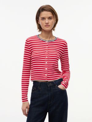 red slim jersey cardigan for women tommy jeans