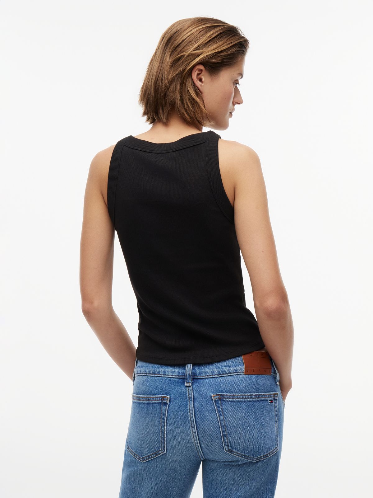 Logo Ribbed Slim Tank Top — Black
