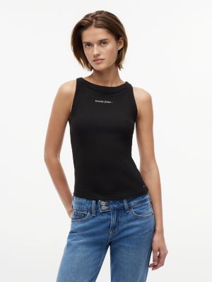 black logo ribbed slim tank top for women tommy jeans