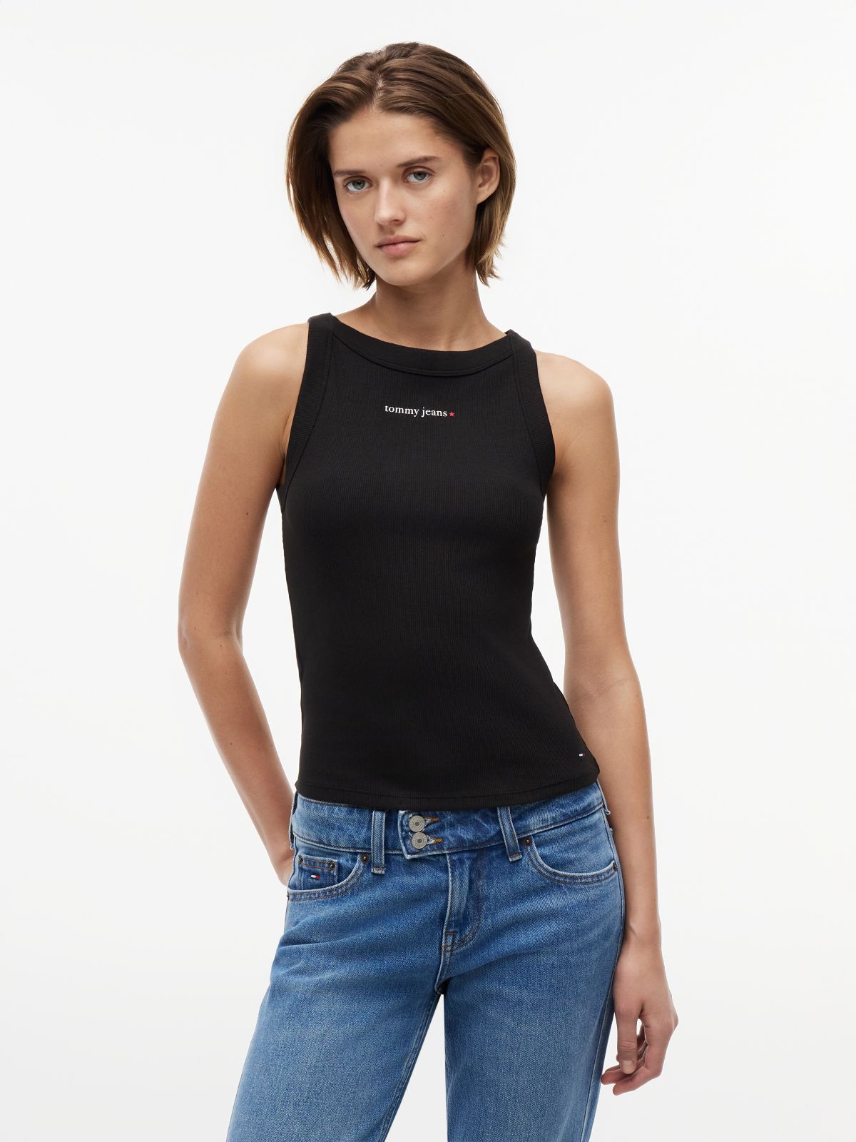 Logo Ribbed Slim Tank Top — Black