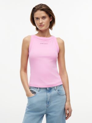 pink logo ribbed slim tank top for women tommy jeans