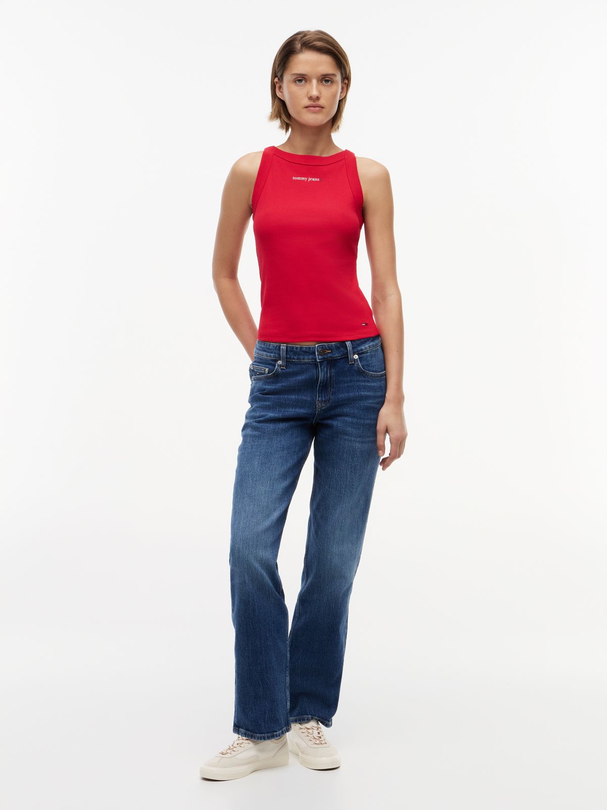 Logo Ribbed Slim Tank Top — Red