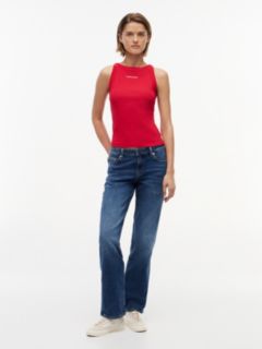 Logo Ribbed Slim Tank Top — Red 2