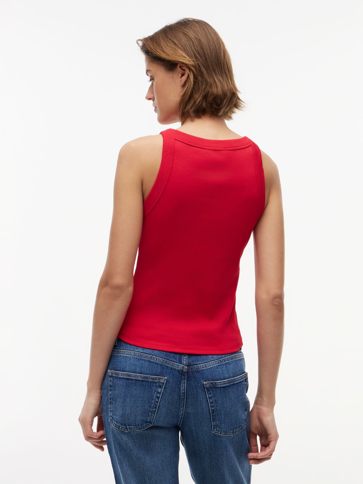 Logo Ribbed Slim Tank Top — Red
