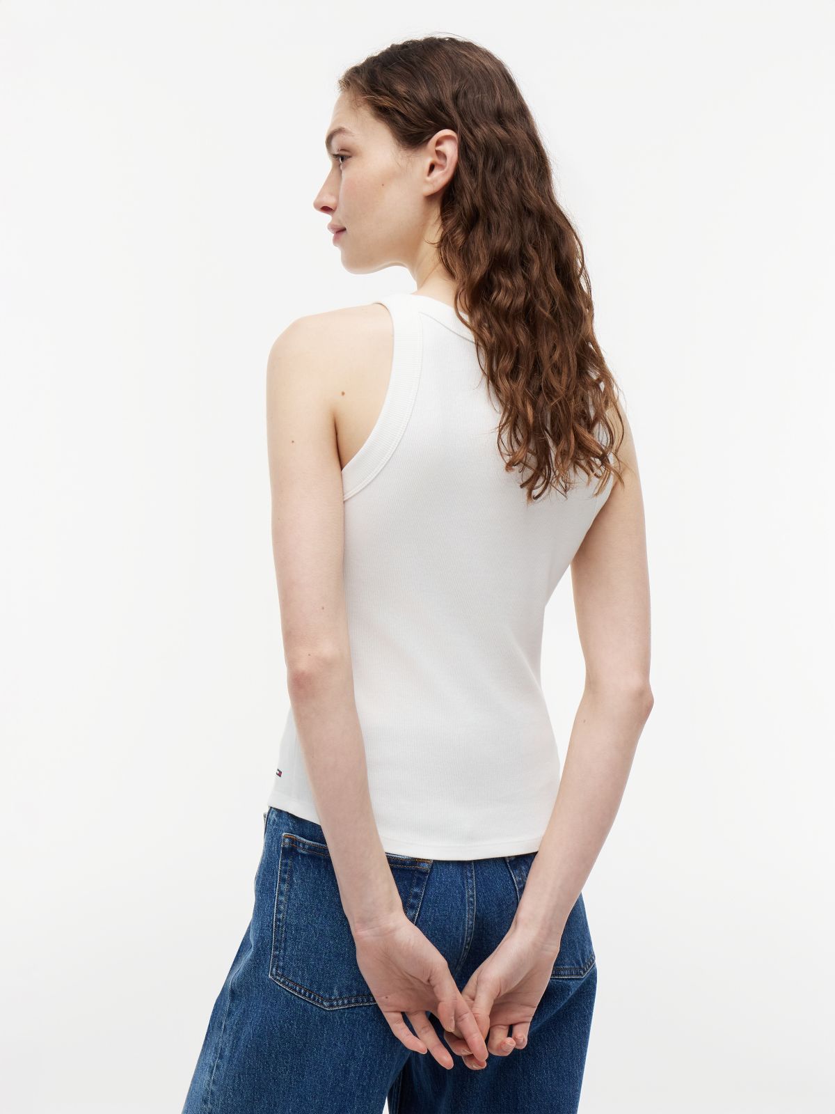 Logo Ribbed Slim Tank Top — White