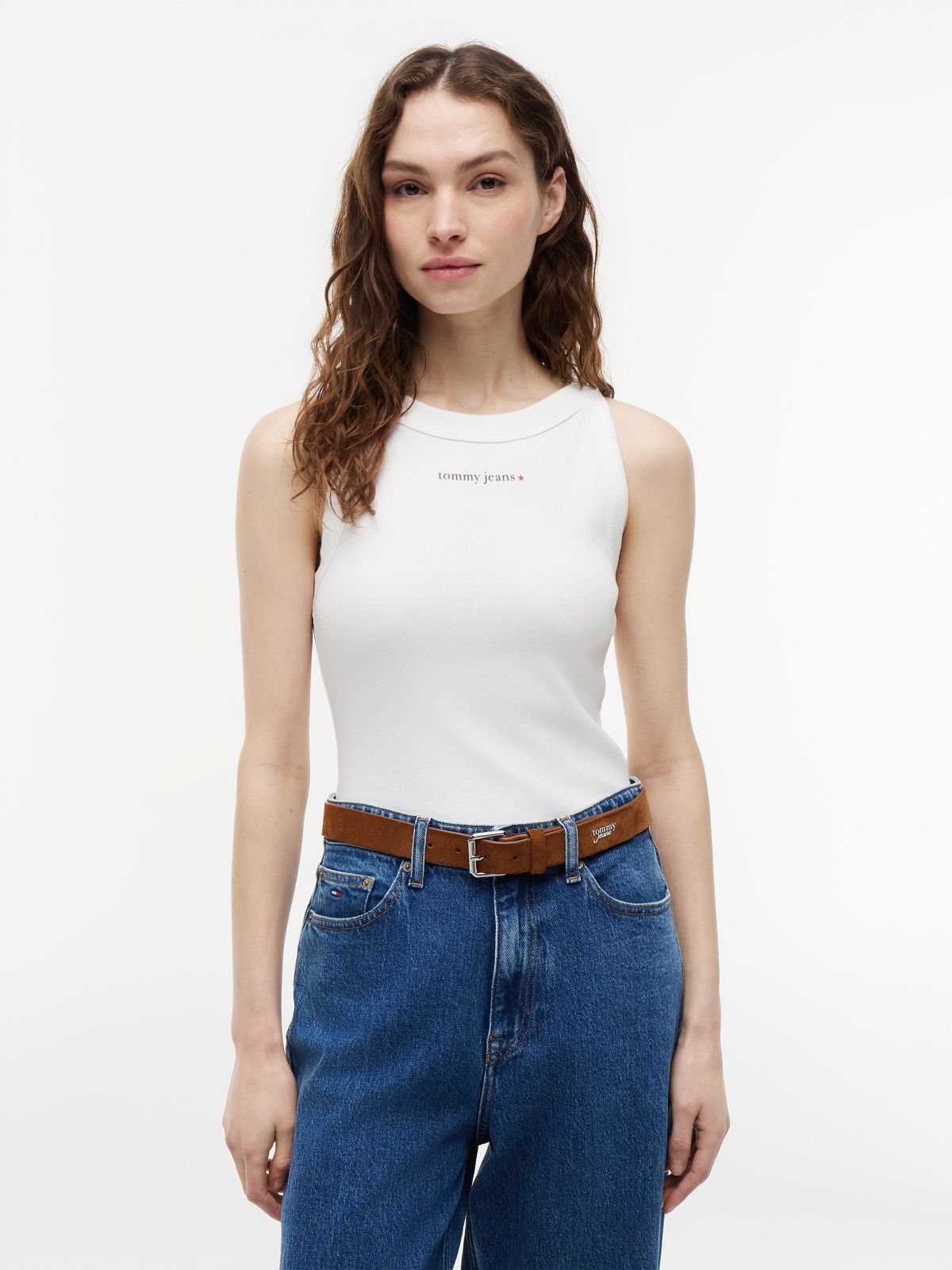 Logo Ribbed Slim Tank Top — White