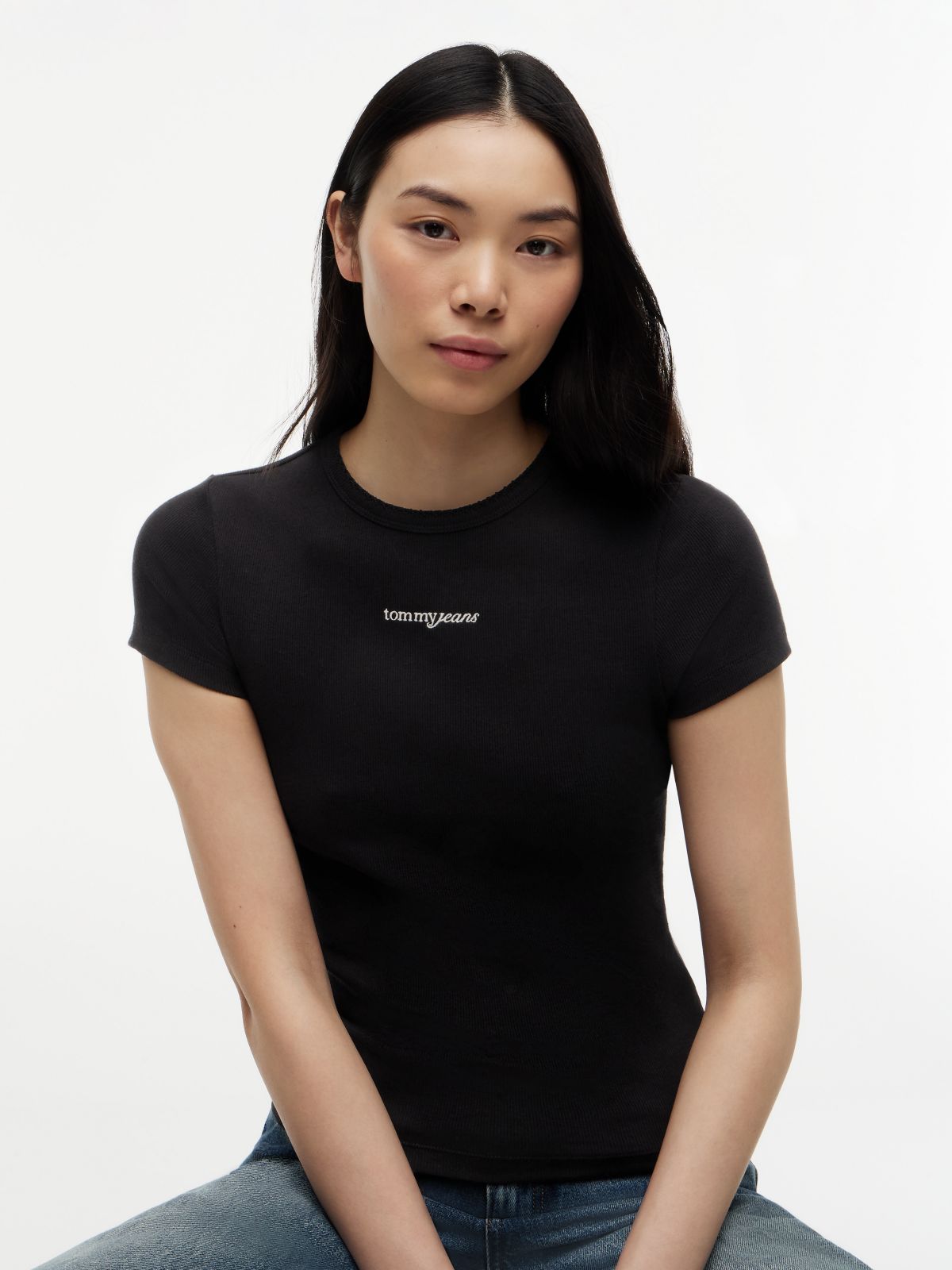 Logo Ribbed Slim T-Shirt — Black
