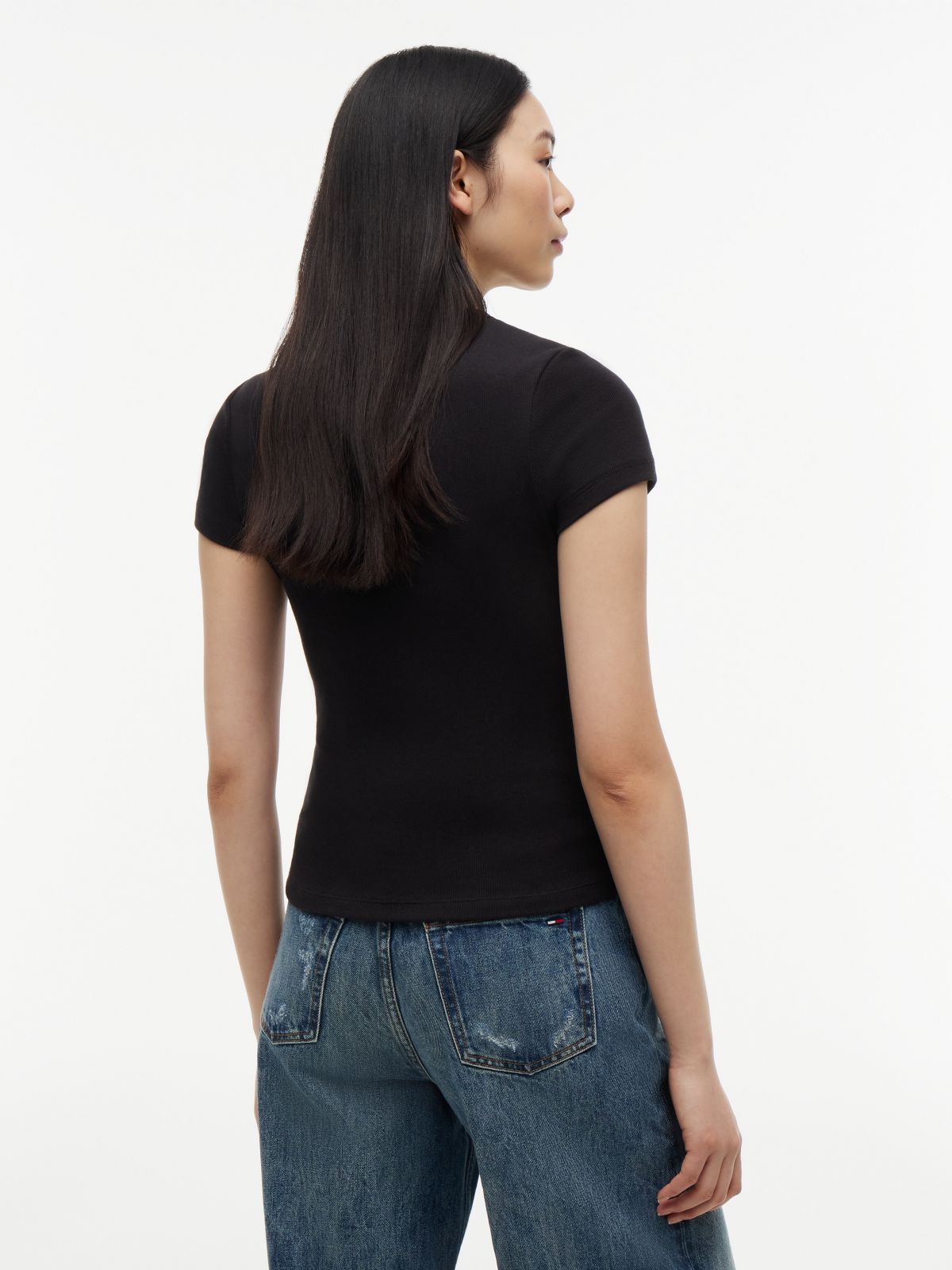 Logo Ribbed Slim T-Shirt — Black