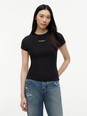 black prążkowany t-shirt o wąskim kroju z logo dla kobiety - tommy jeans