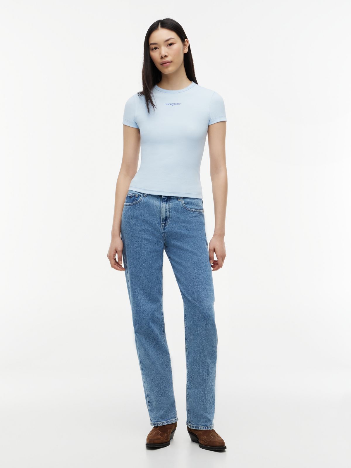 Logo Ribbed Slim T-Shirt — Blue