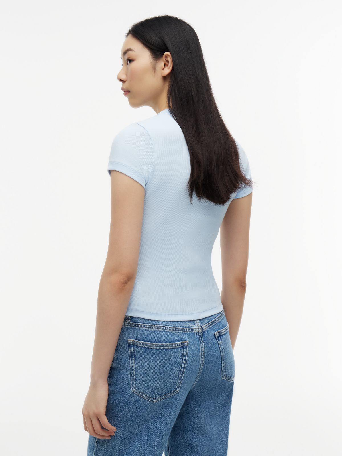 Logo Ribbed Slim T-Shirt — Blue