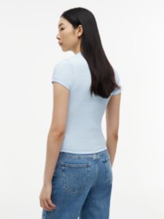 Logo Ribbed Slim T-Shirt — Blue 4