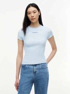 blue logo ribbed slim t-shirt for women tommy jeans