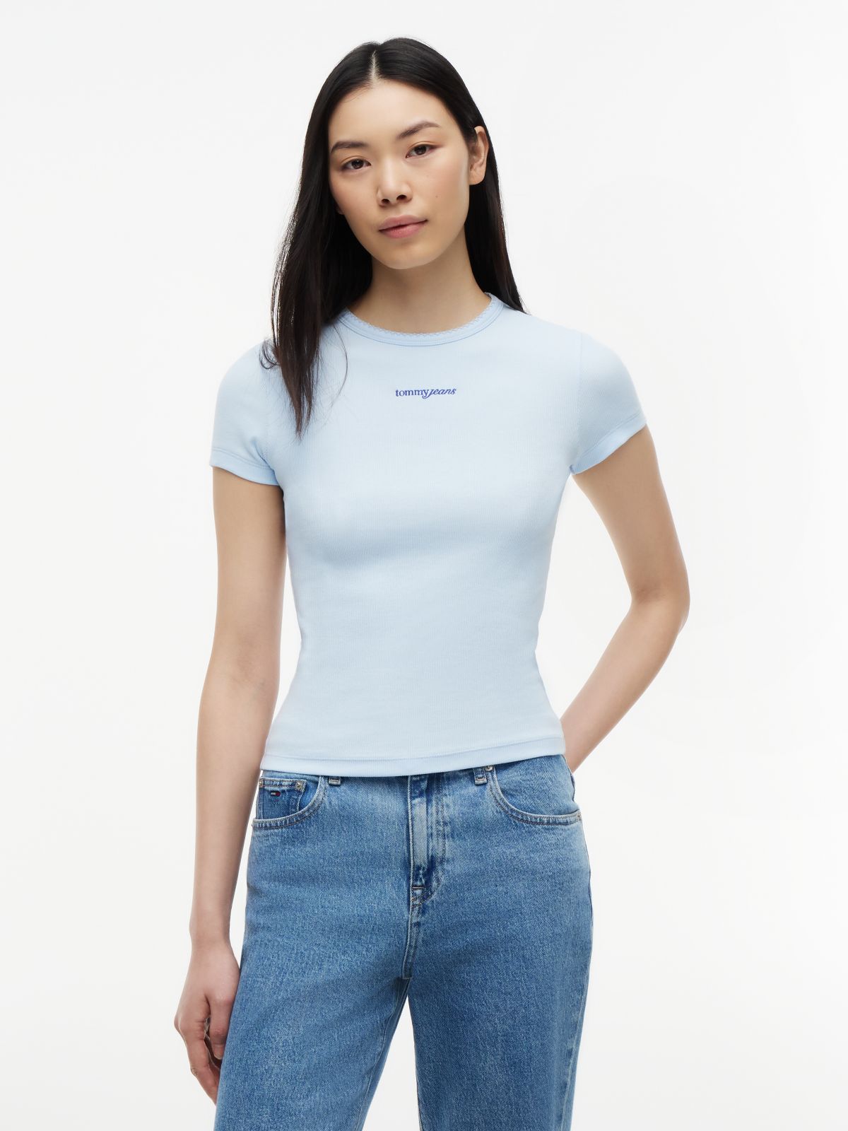 Logo Ribbed Slim T-Shirt — Blue