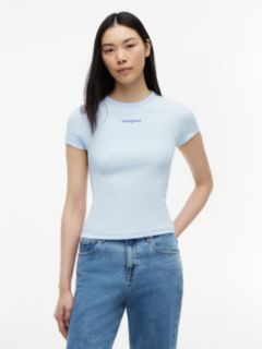 Logo Ribbed Slim T-Shirt — Blue 1