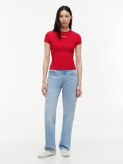 Logo Ribbed Slim T-Shirt — Red 2