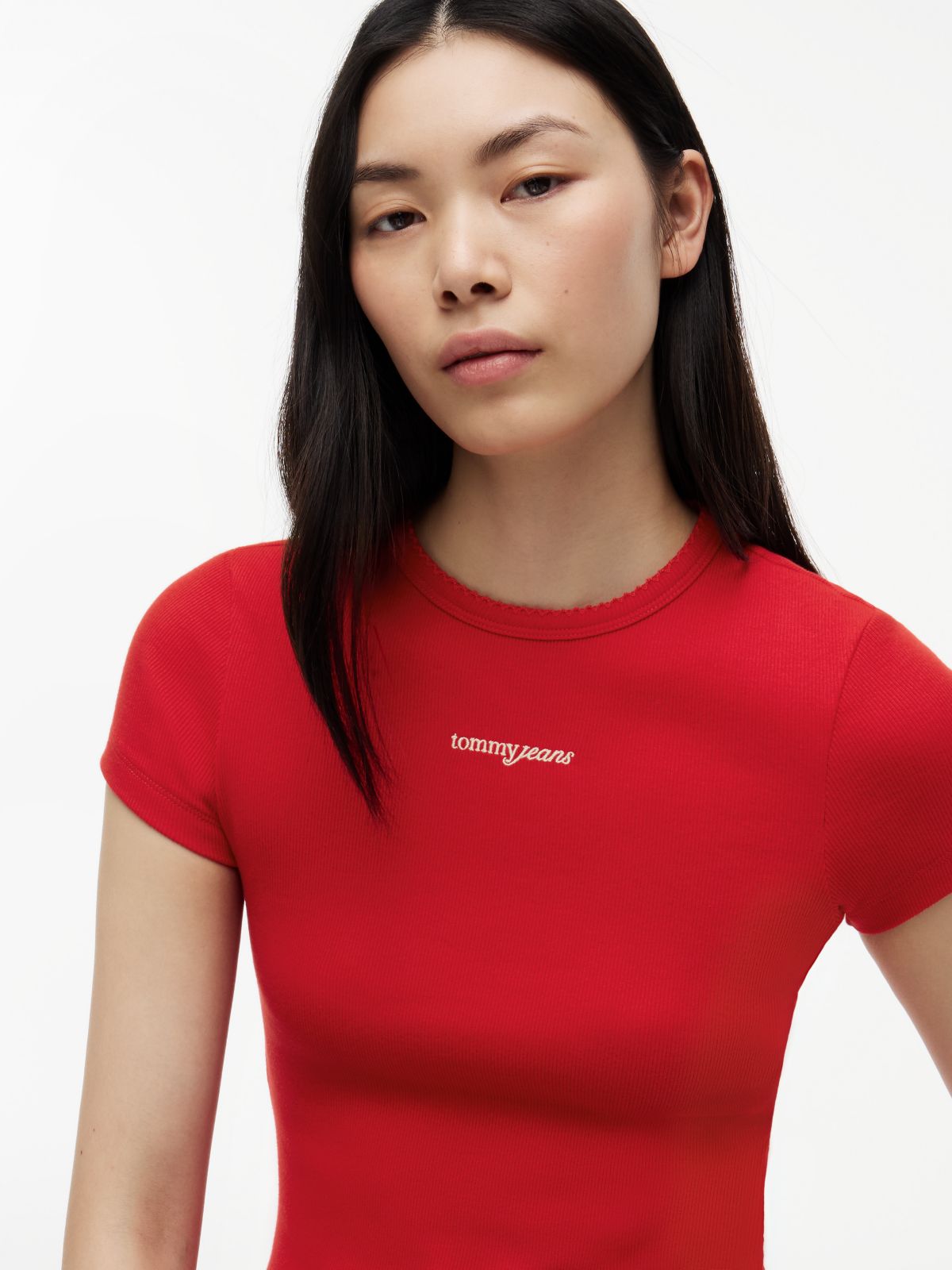 Logo Ribbed Slim T-Shirt — Red