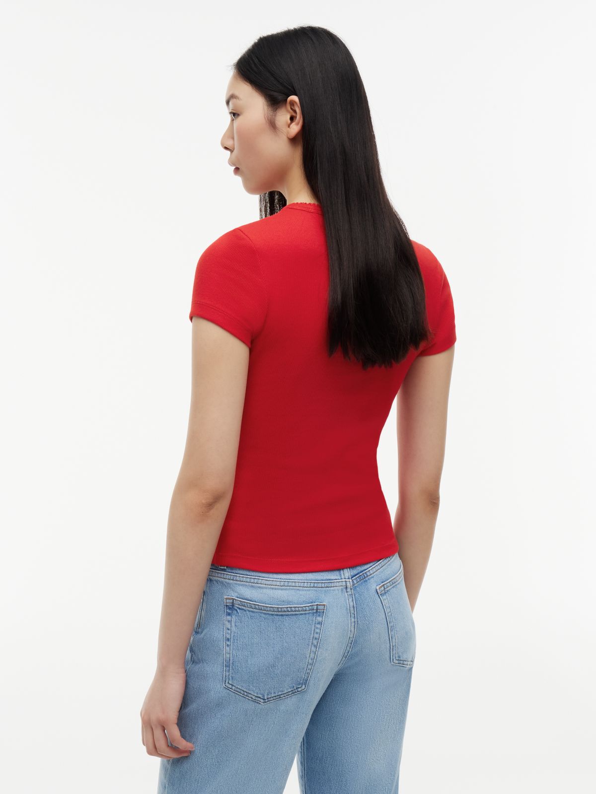 Logo Ribbed Slim T-Shirt — Red