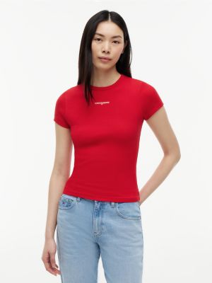 camiseta slim acanalada con logo red de mujeres tommy jeans
