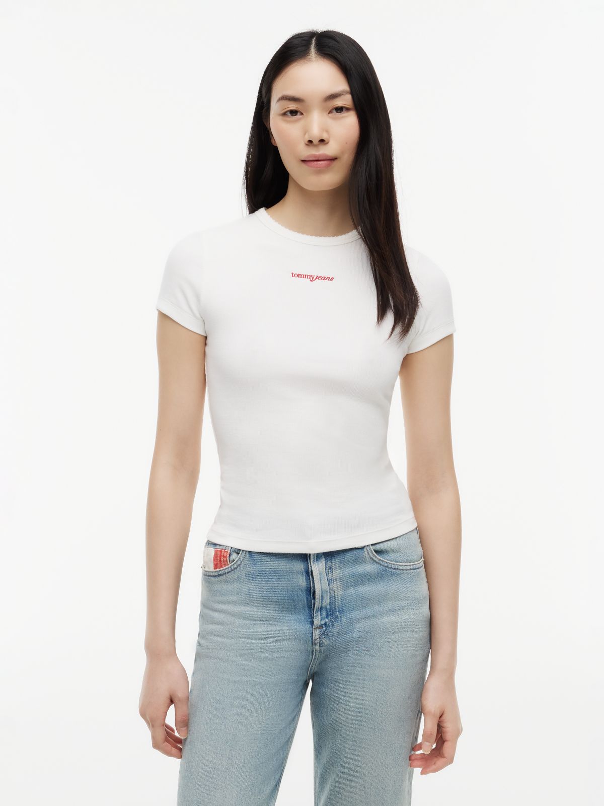 Logo Ribbed Slim T-Shirt — White