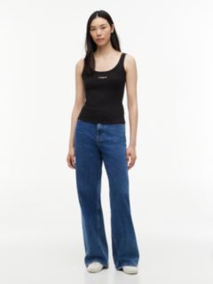 Logo Embroidery Slim Ribbed Tank Top — Black 2
