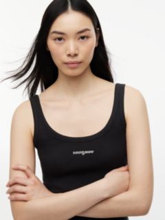 Logo Embroidery Slim Ribbed Tank Top — Black 3