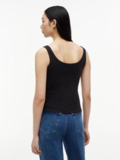 Logo Embroidery Slim Ribbed Tank Top — Black 4